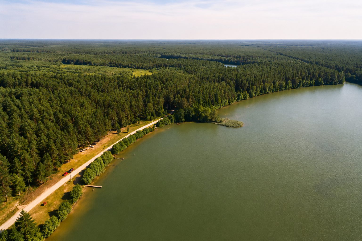 Puszcza Augustowska z lotu ptaka — jezioro i lasy wokół Gorczycy w gminie Płaska